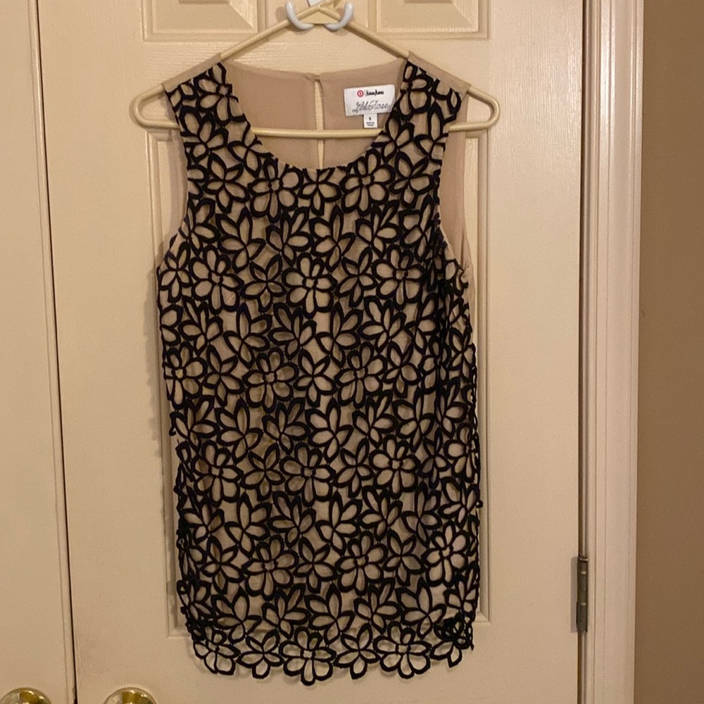 Holiday party! Tan with black floral overlay. Neiman Marcus for Target. Small